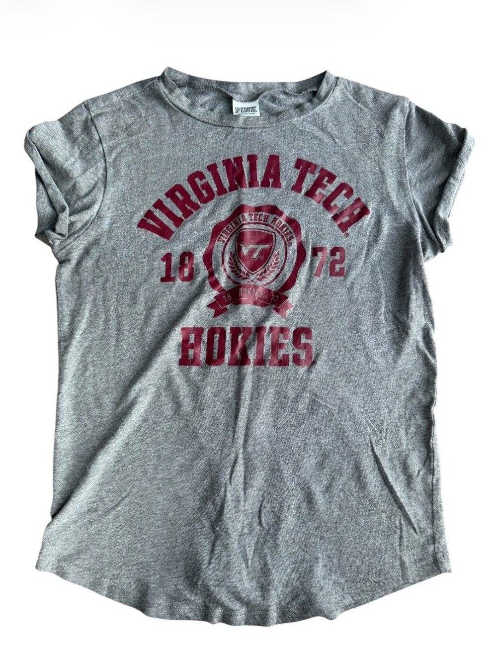 PINK Victoria’s Secret Virginia Tech Hokies T-Shirt Grey XS Cuffed Sleeve VT